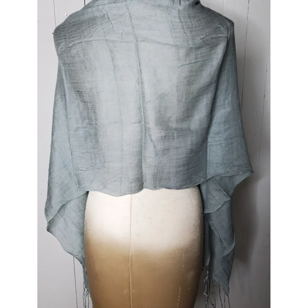 Altare Pashmina Scarf Shawl Wrap Solid Light Gray Lightweight Fringe 22x70